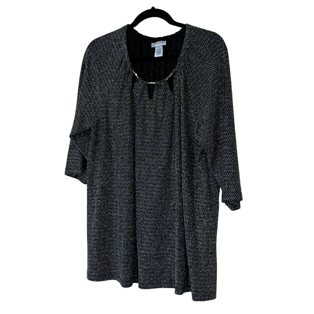 Catherines Women's 1X 18/20W Black Silver Stretch Blouse